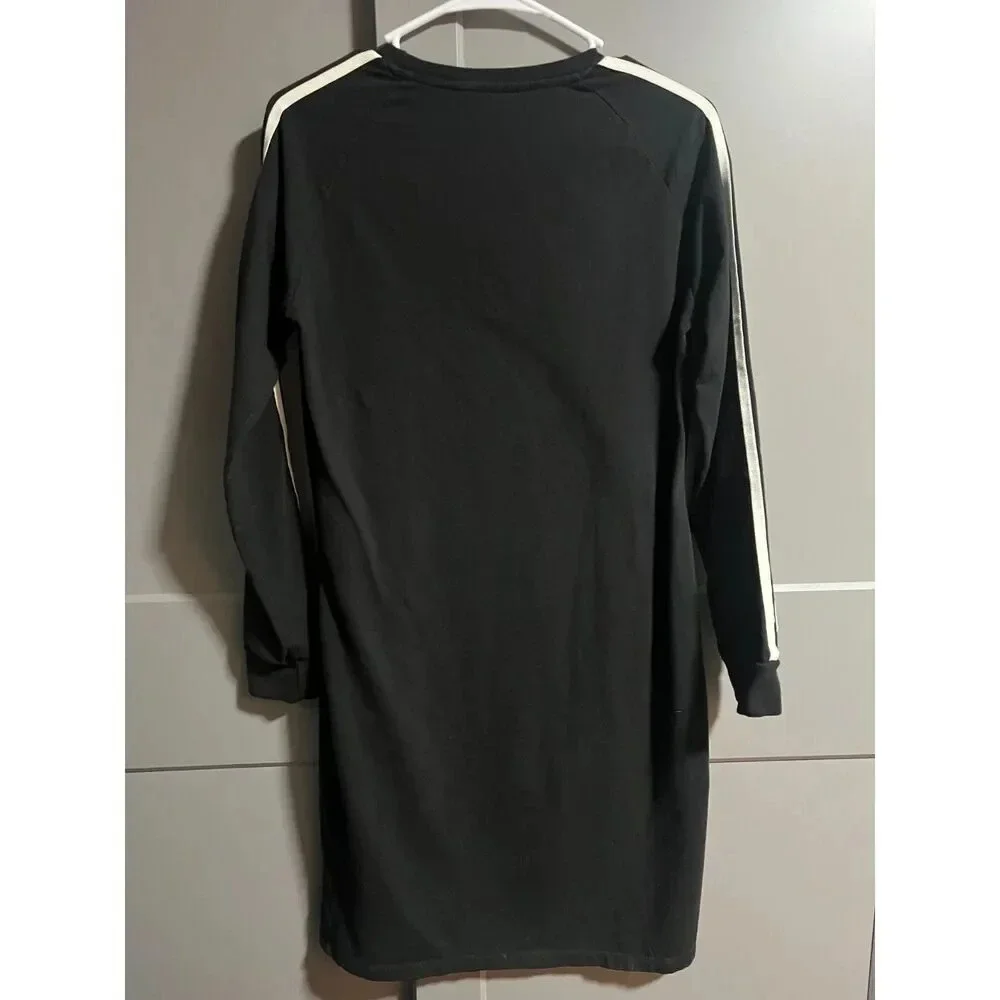 Adidas Kids Long Sleeve Knee Length Dress Stripe Sleeves Black Size XL (W Small)